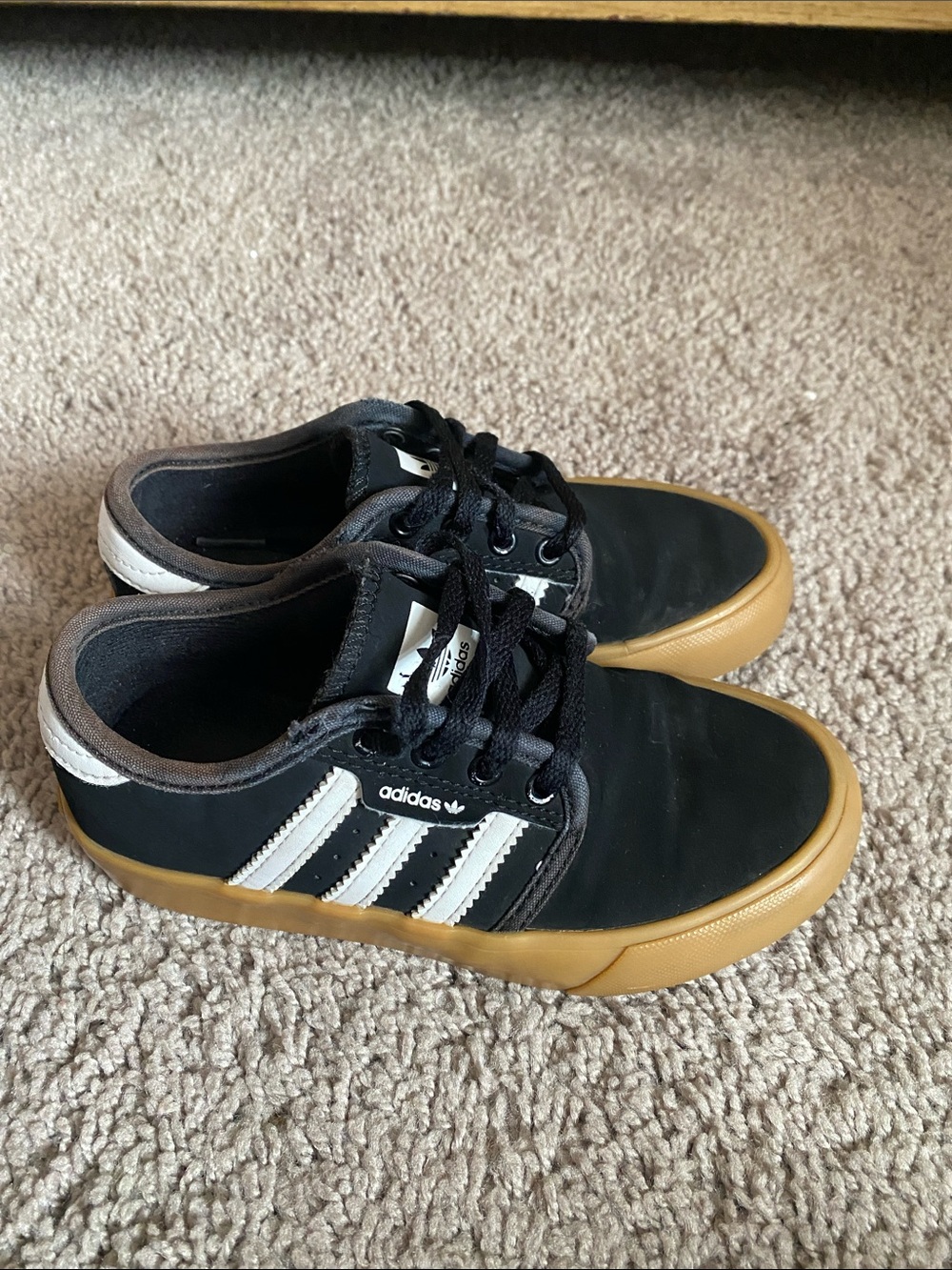 Adidas Seeley Black low Sneakers with White Stripes and Gum Soles size 11K